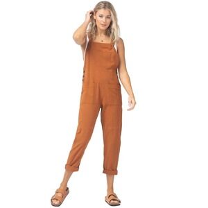 L Space Womens Rust Orange Gauze Overall Jumpsuit Side Button Tapered Leg